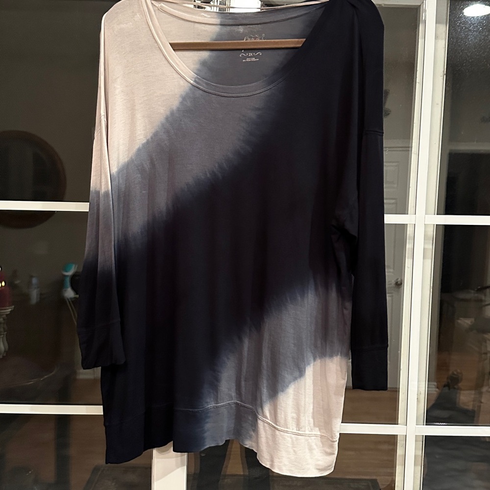 Calvin Klein Women's Black White Hombre Long Sleeve Top